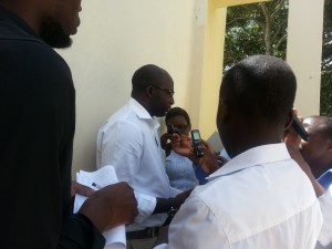 MEIC Project Manager: Media & Publicity, Levi Kabwato, being interviewed by the journalists in Mzuzu.